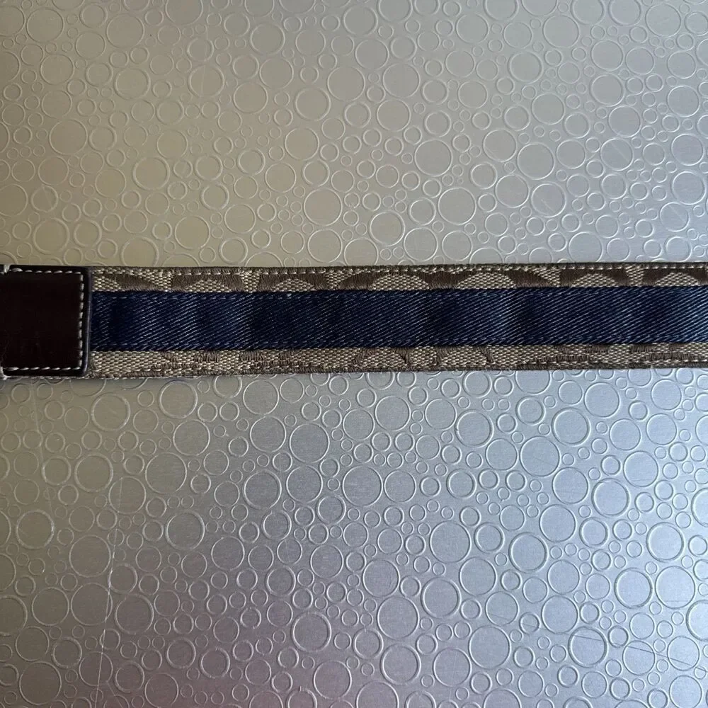Coach Mens 34 Signature Monogram Canvas Navy Stripe Cotton Webbing Belt F90006